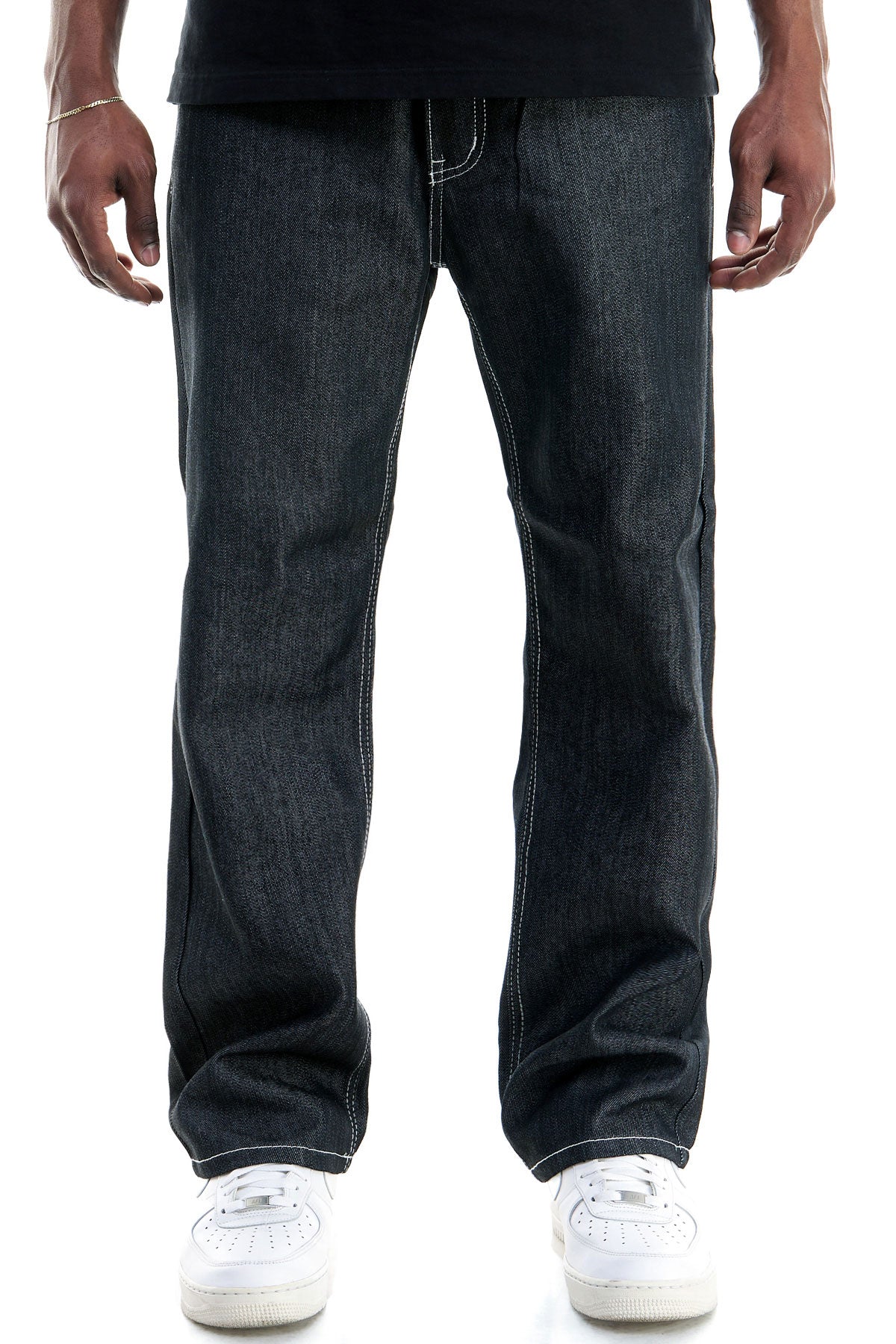 RJ168 Black/White | KDNK Color-Stitch Raw Denim Jeans