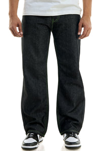 RJ168 Black/Green | KDNK Color-Stitch Raw Denim Jeans