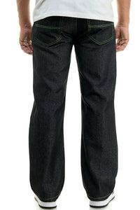 RJ168 Black/Green | KDNK Color-Stitch Raw Denim Jeans