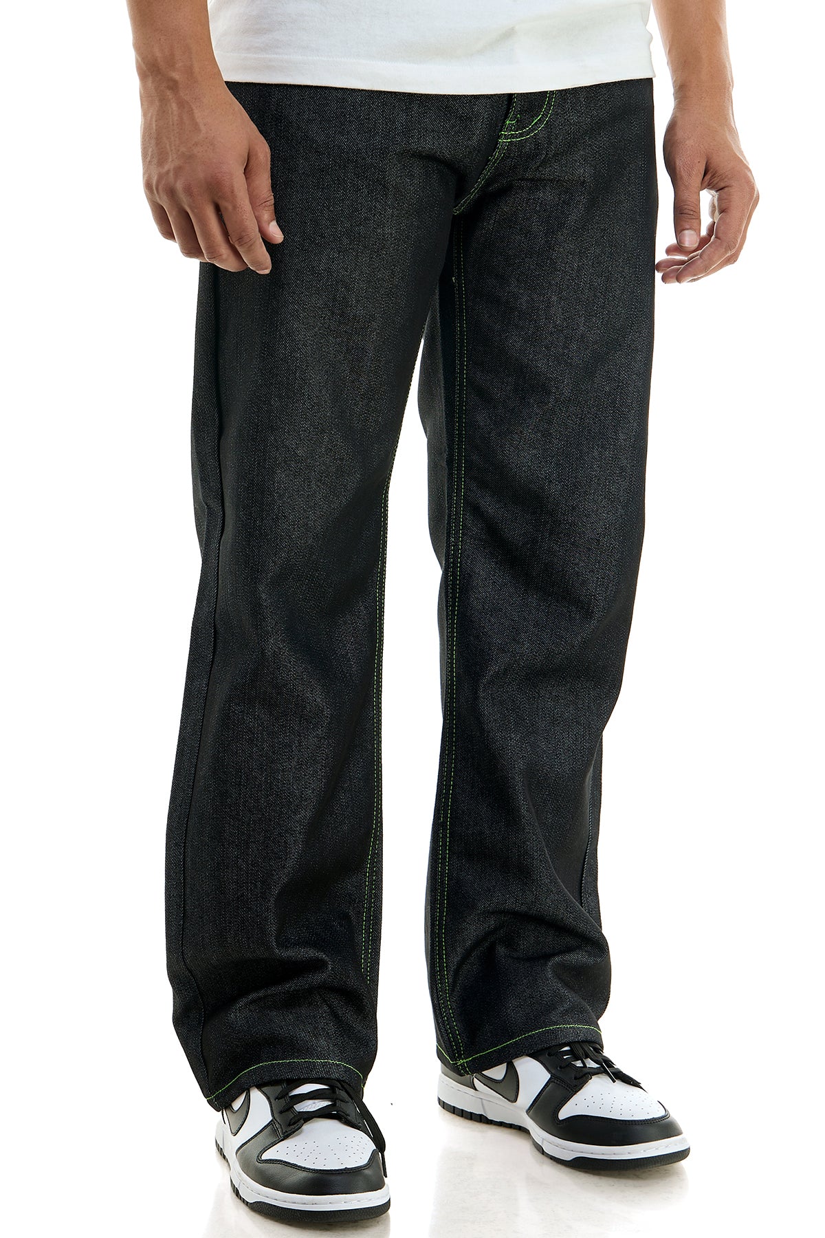 RJ168 Black/Green | KDNK Color-Stitch Raw Denim Jeans