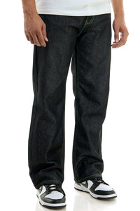 RJ168 Black/Green | KDNK Color-Stitch Raw Denim Jeans