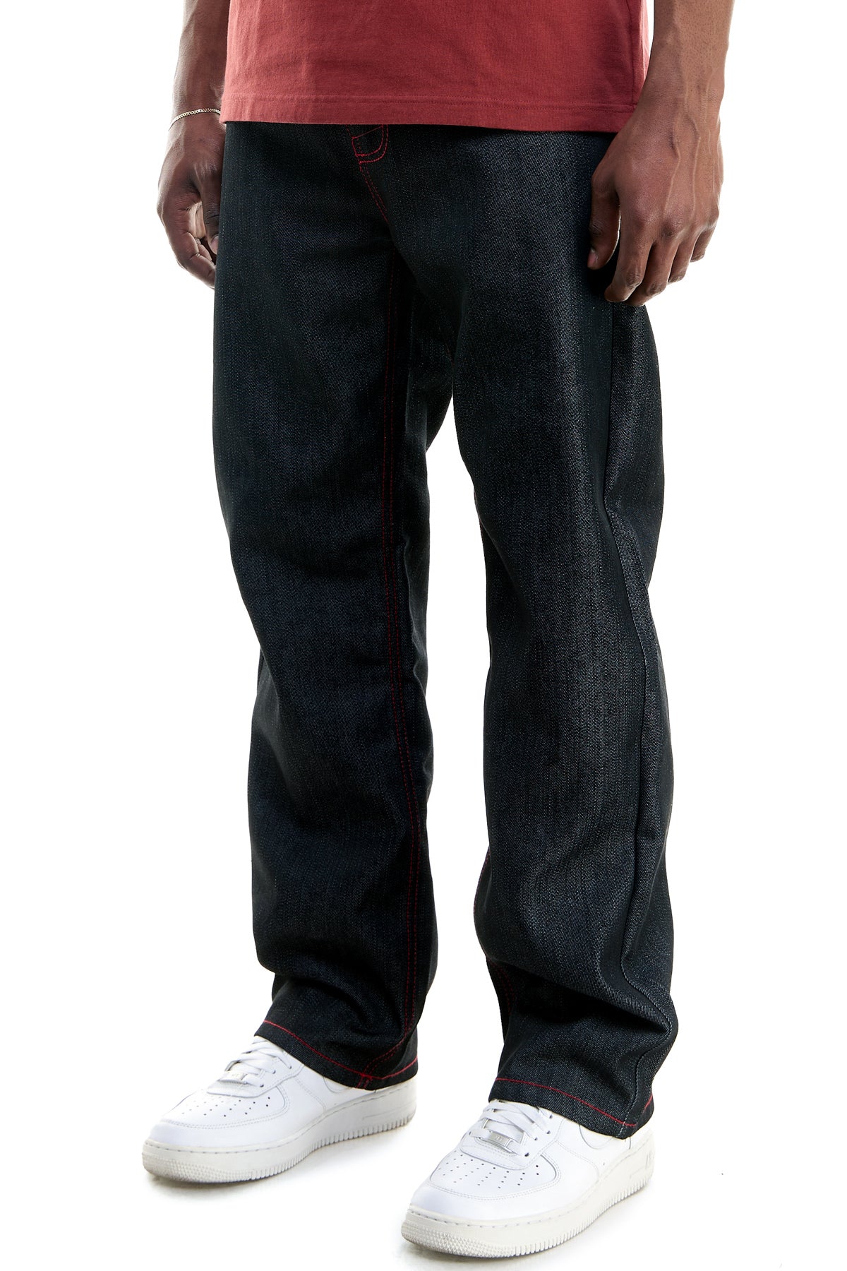RJ168 Black/Red | KDNK Color-Stitch Raw Denim Jeans