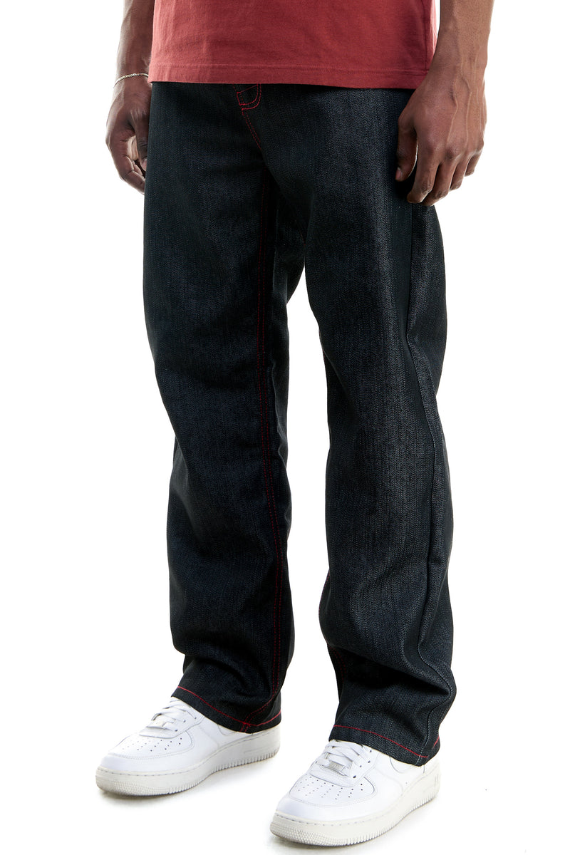 RJ168 Black/Red | KDNK Color-Stitch Raw Denim Jeans