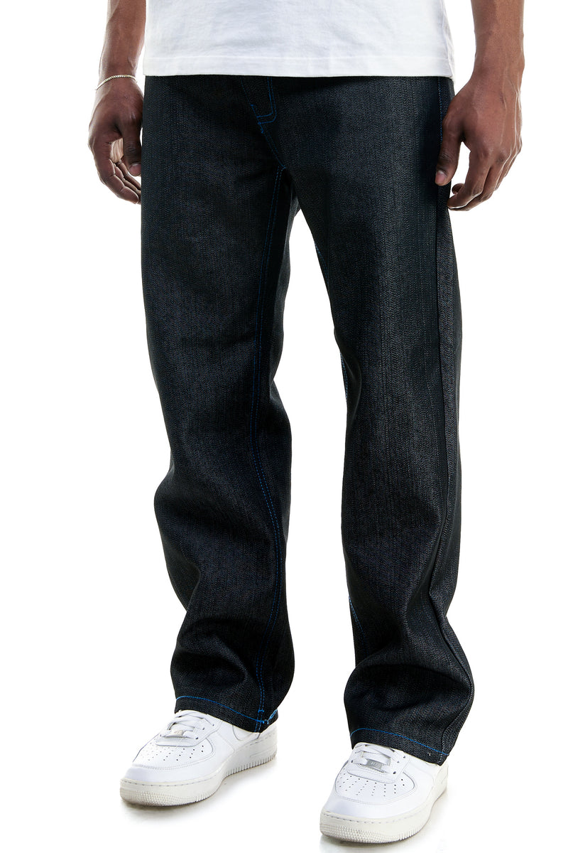 RJ168 Black/Royal Blue | KDNK Color-Stitch Raw Denim Jeans