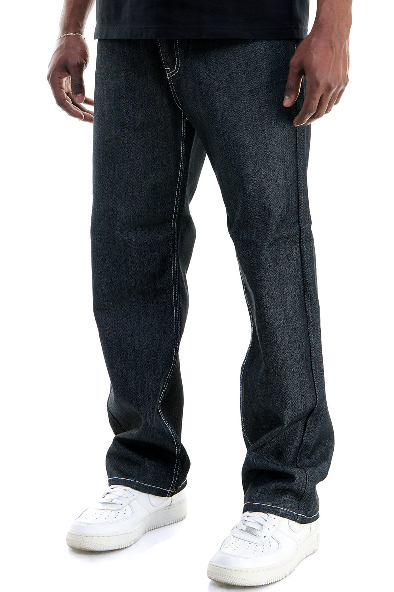 RJ168 Black/White | KDNK Color-Stitch Raw Denim Jeans