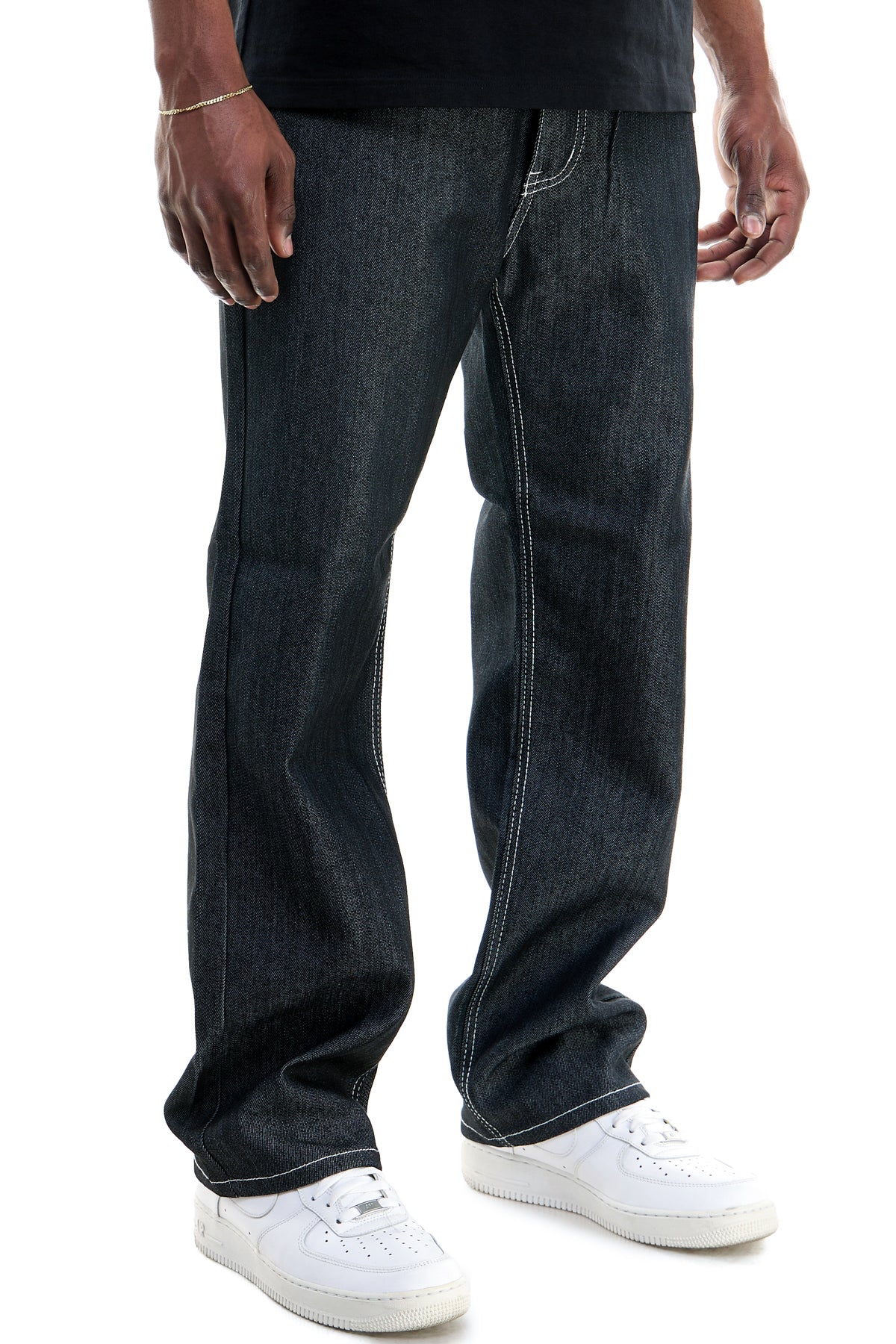RJ168 Black/White | KDNK Color-Stitch Raw Denim Jeans